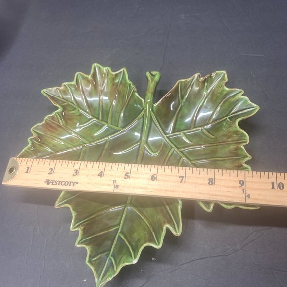Heavy Glazed Ceramic Green Maple Leaf Serving Platter - Picture 5 of 6